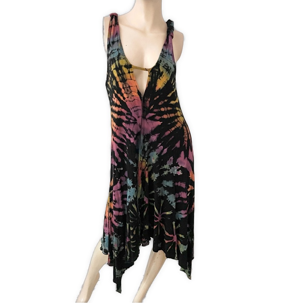 Kathmandu- Black Multicolor Tie-Dye Sleeveless Midi Dress- M